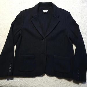 Talbots Women's 100 % Wool Blazer XL Textured Knit Two-Button Patch-Pocket Black